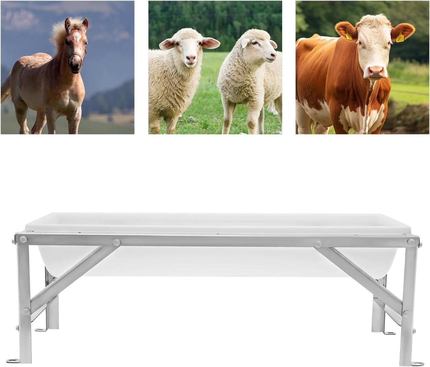 Livestock Feed Trough 9.25Gal Long Large Capacity Feeder with Stand for Goat