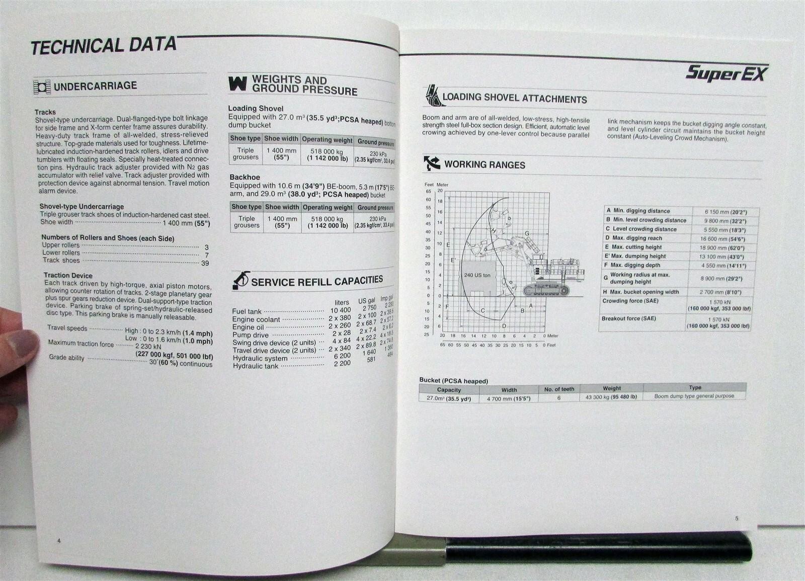 2001 Hitachi Super EX5500 Shovel Specifications Construction Sales Brochure