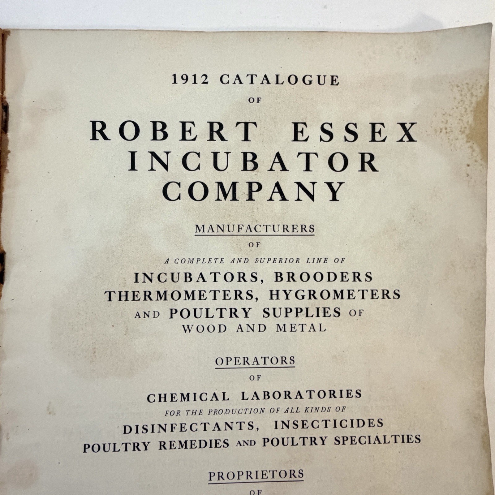 Antique 1912 Robert Essex Poultry Incubator Co Trade Catalog w/ Company Letter