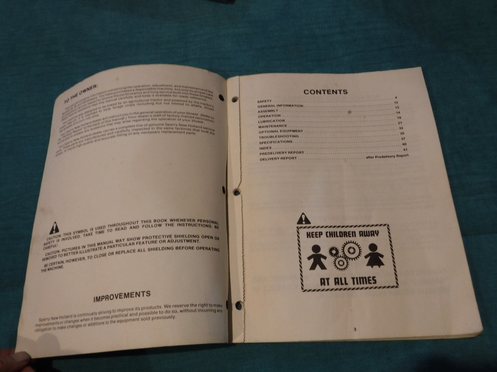 Whirl-A-Feed Blower Operator&rsquo;s Manual 28 30 40 Sperry New Holland BOOKLET