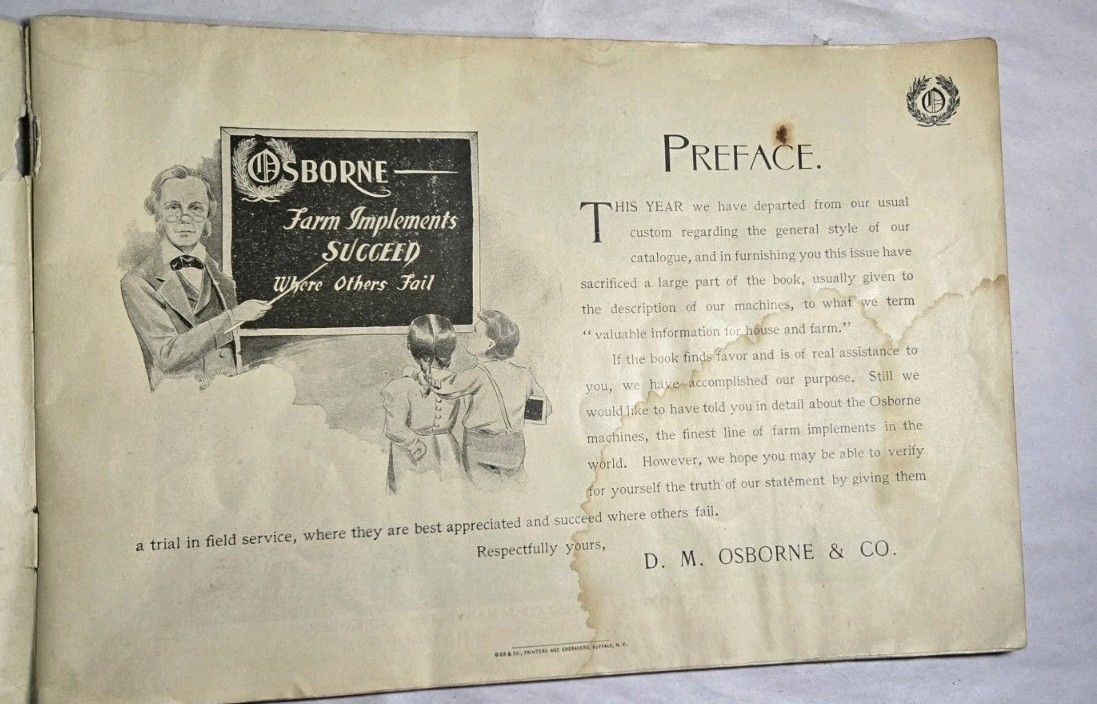 Rare 1890s D.M. OSBORNE & CO Handy Book For House & Farm Implements & Recipes