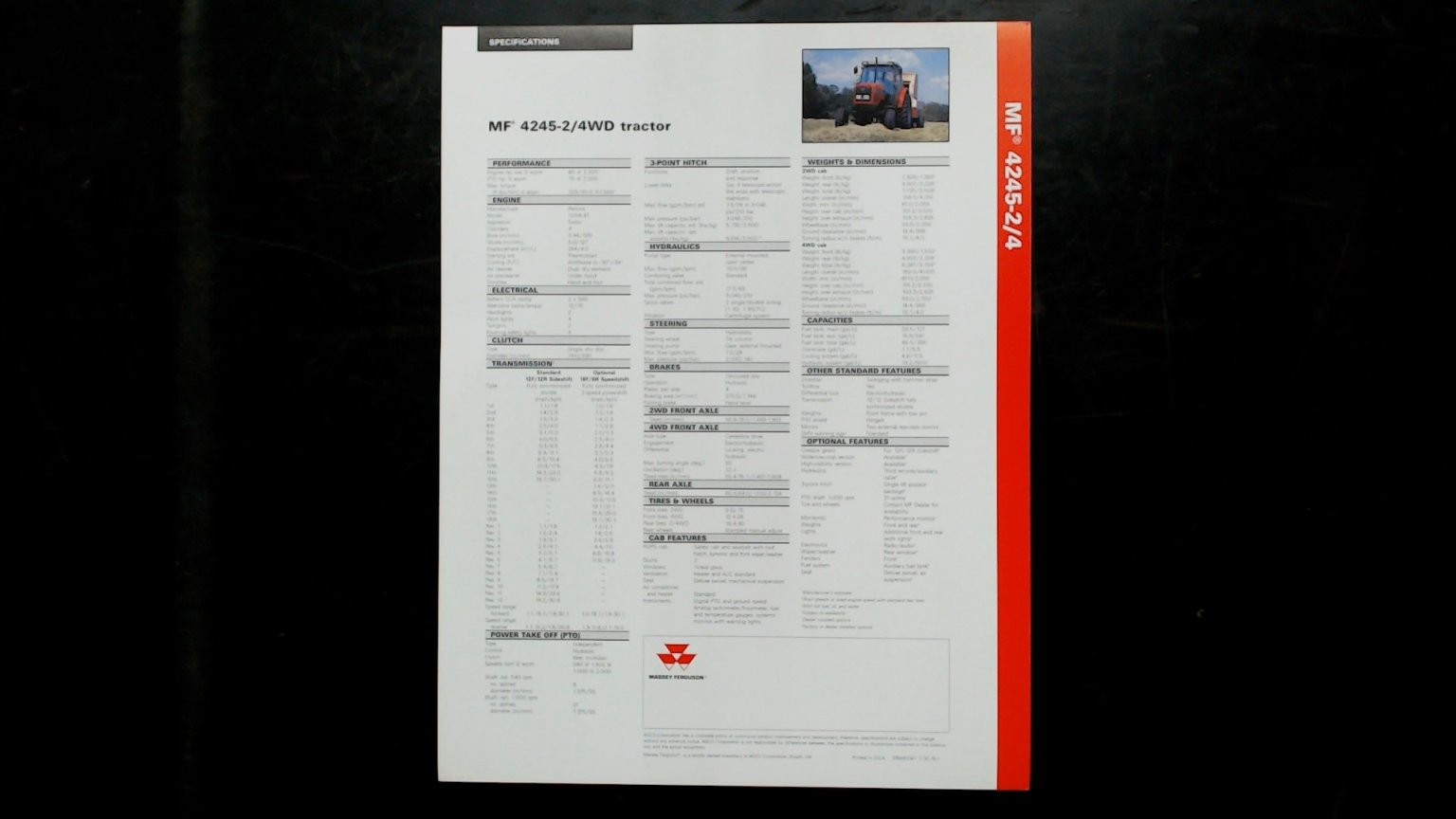 Massey Ferguson MF 4245-2/4WD Tractor Vintage Brochure Red White