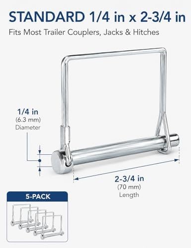 5 Pack Square Trailer Pin 1/4 inch x 2-3/4 inch, Heavy Duty Shaft Locking Pin, C