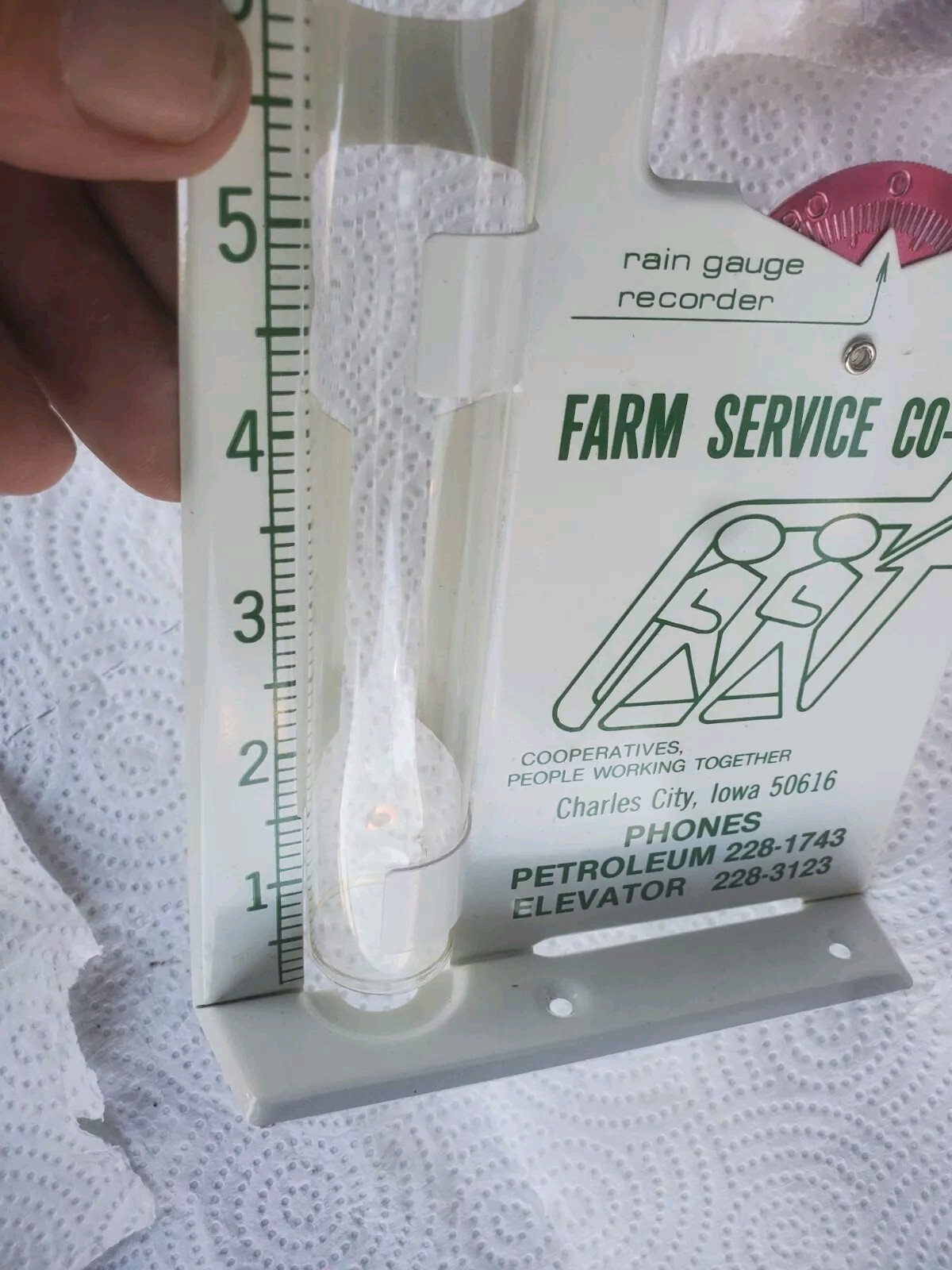 Metal Rain Guage Farm Service Cooperative Charles City Iowa Petroleum Grain