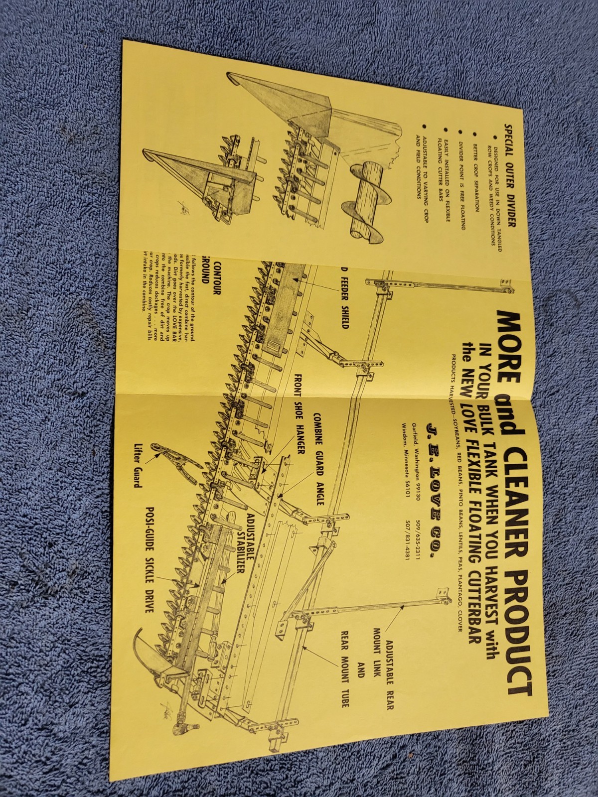 JE LOVE Vintage 1969 Brochure Flexible Floating Cutter Bar Harvesting Equipment