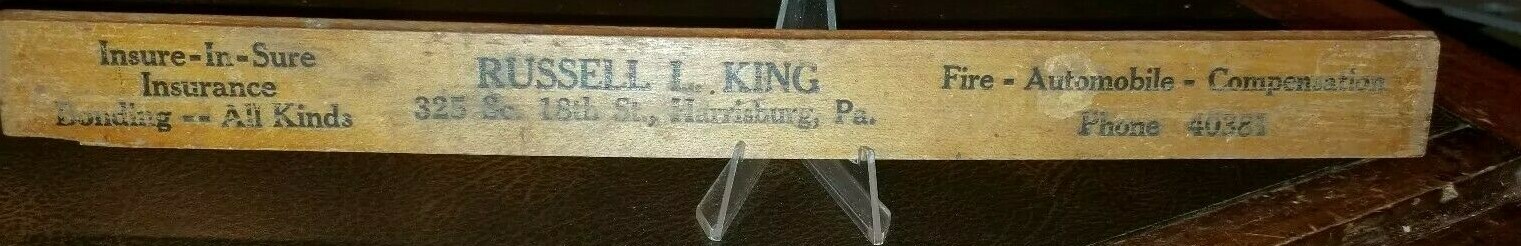 Vintage 1900s Penna. Thresermens & Farmers Ins. Co. Ruler Harrisburg Pa