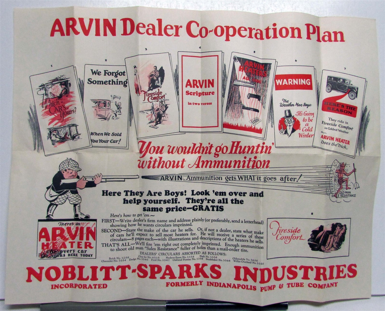 1930s Arvin Dealer Co-Op Plan Fireside Comfort Salesmen Poster Ad