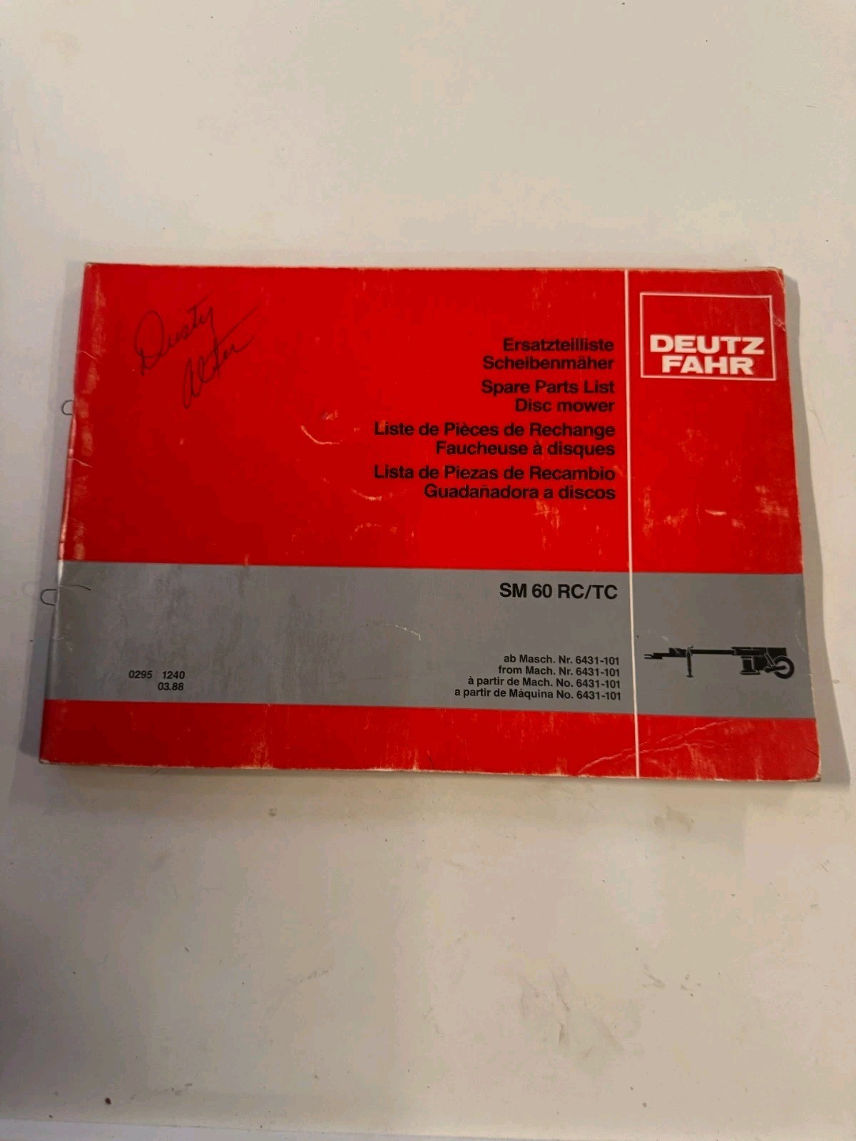 Deutz Fahr SM 60 RC/TC Spare Parts List 1988