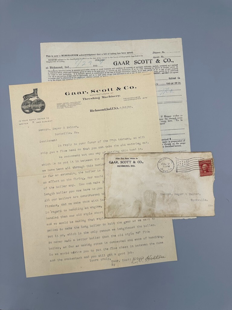 1908 GAAR SCOTT Co THRESHING Advertising FARM Postal Cover Antique RICHMOND IN