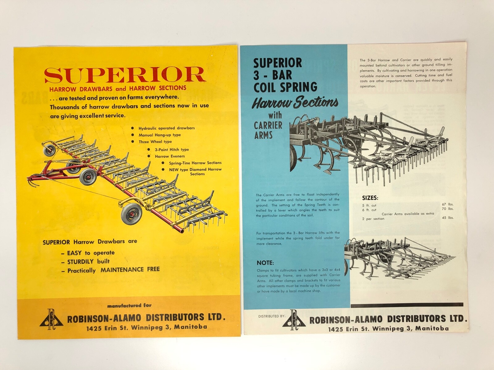 2 Superior Harrow Drawbars & Coil Spring Harrow Sections Dealer Brochure 1960s