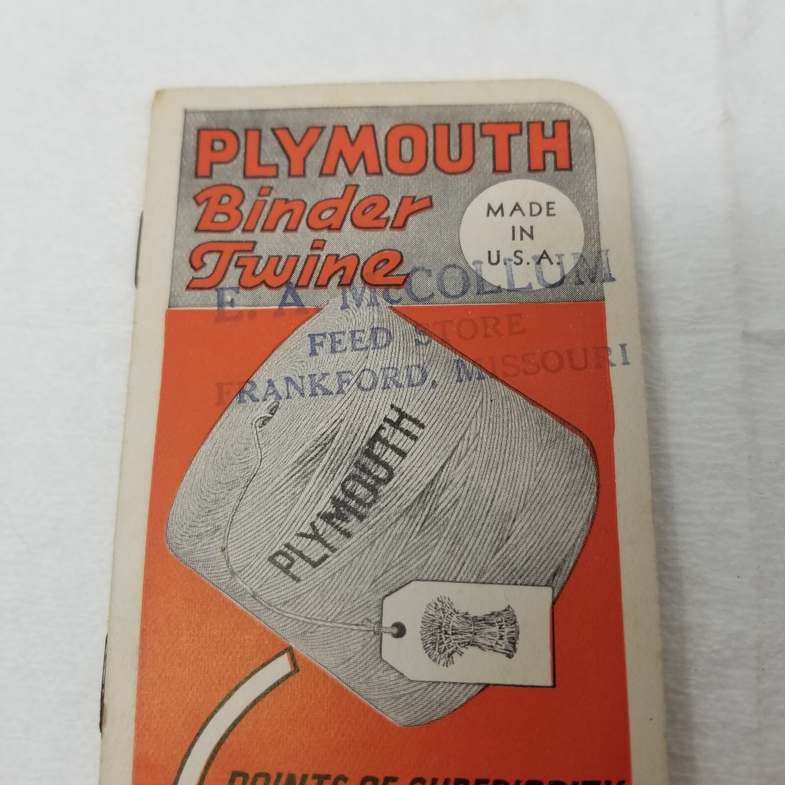 Plymouth Binder Twine Pocket Notebook 1938 Plymouth Cordage Co No. Plymouth Mass