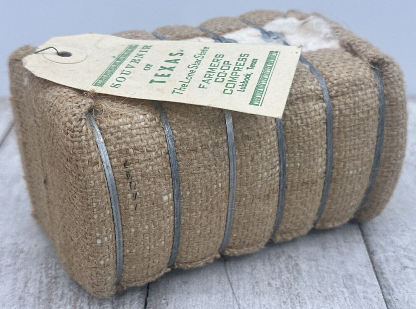 Vintage Souvenir Cotton Bale Texas TX Miniature Lubbock Farmers Co-Op Compress