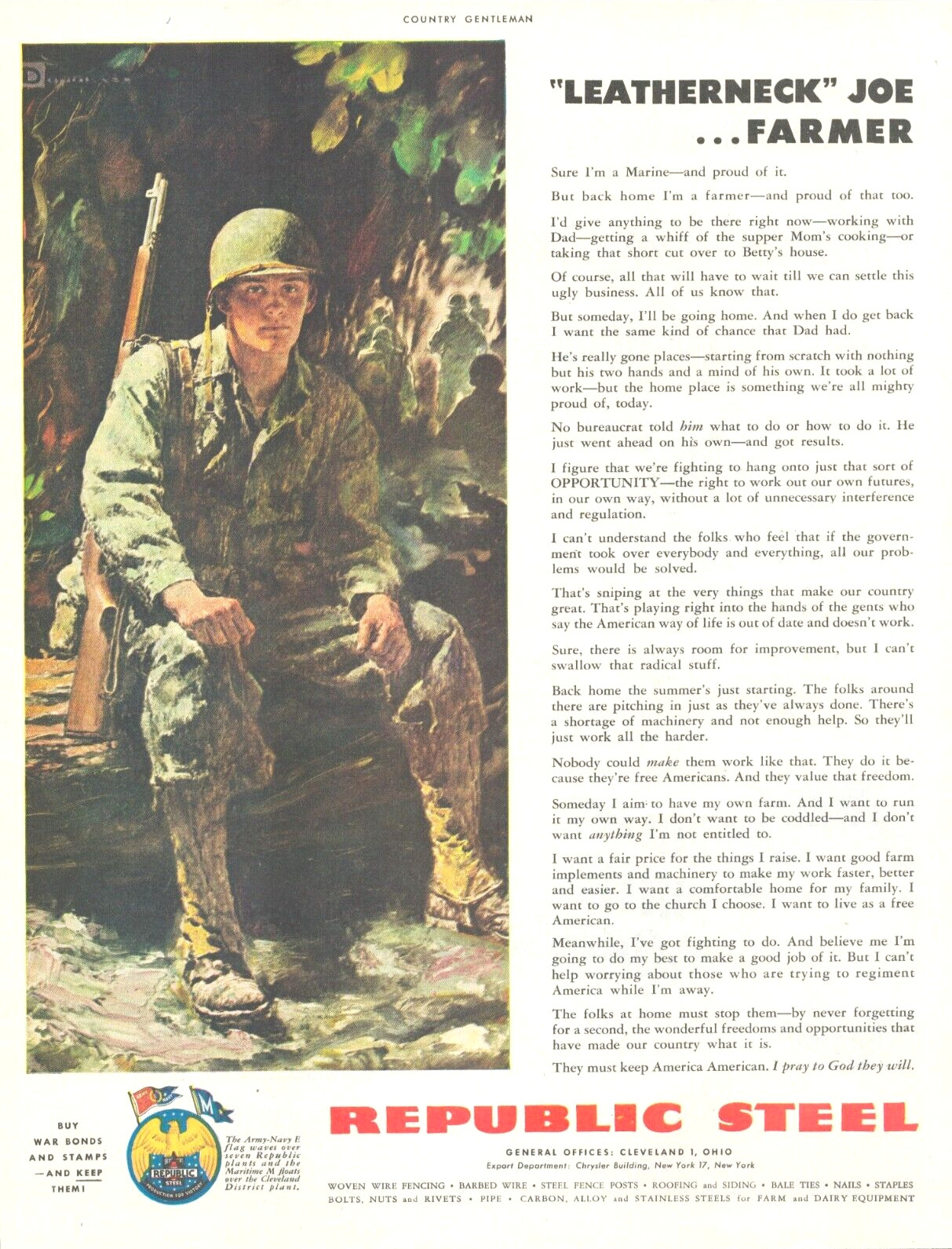 Leatherneck soldier Farmer story PRINT AD Marines fighting Japanese 1944 WWII