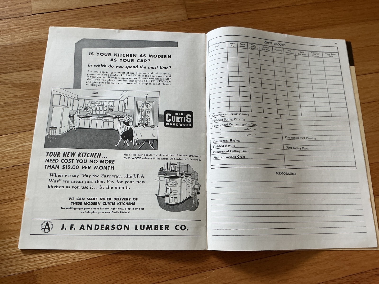 1950 Farm Acct. Record Book – J. F. Anderson Lumber Co. Minnesota, Iowa, Dakotas