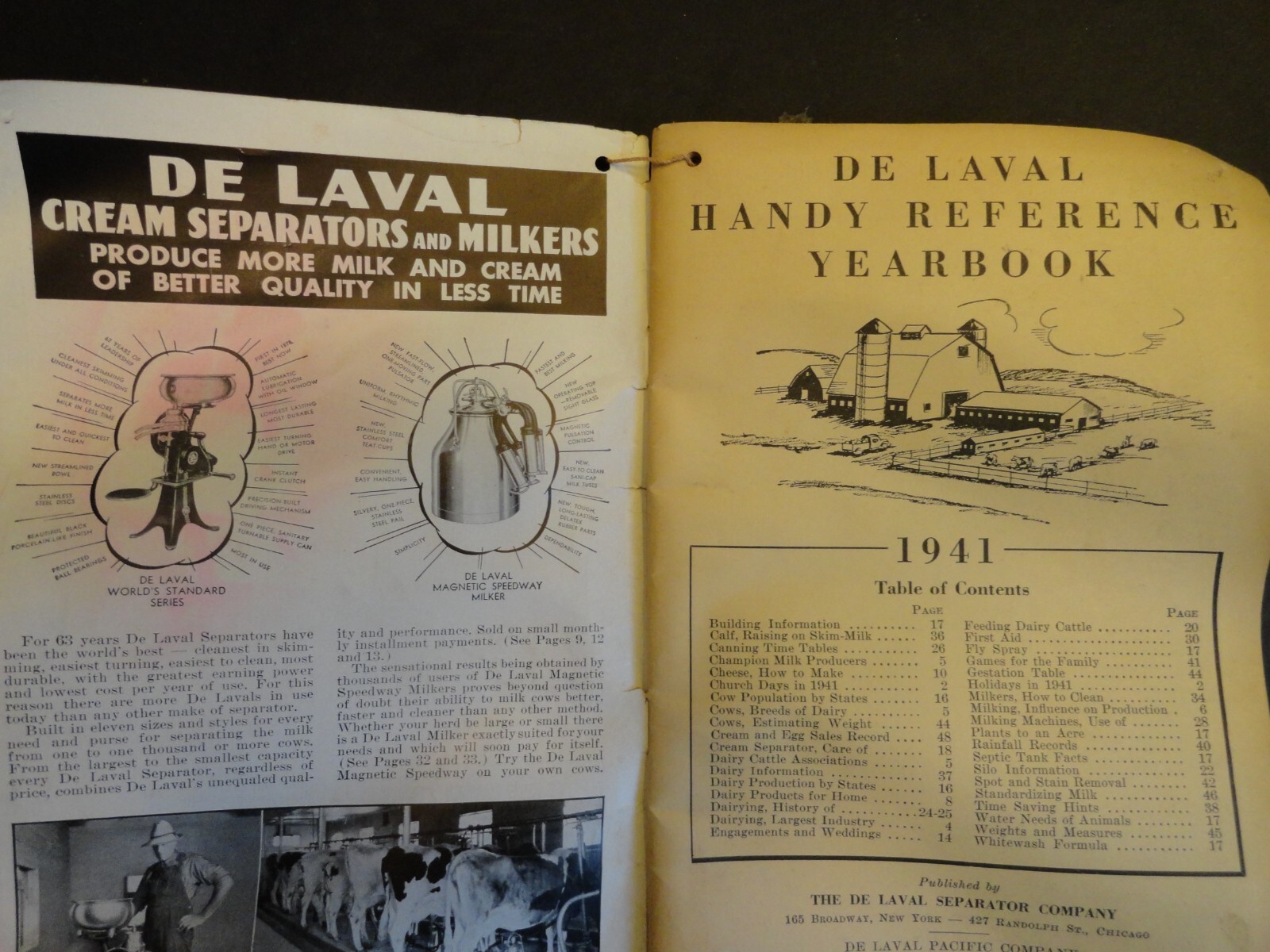 1941 DE LAVAL HANDY REFERENCE YEARBOOK DAIRY FARM SEPARATOR MILKER ARCADIA WI