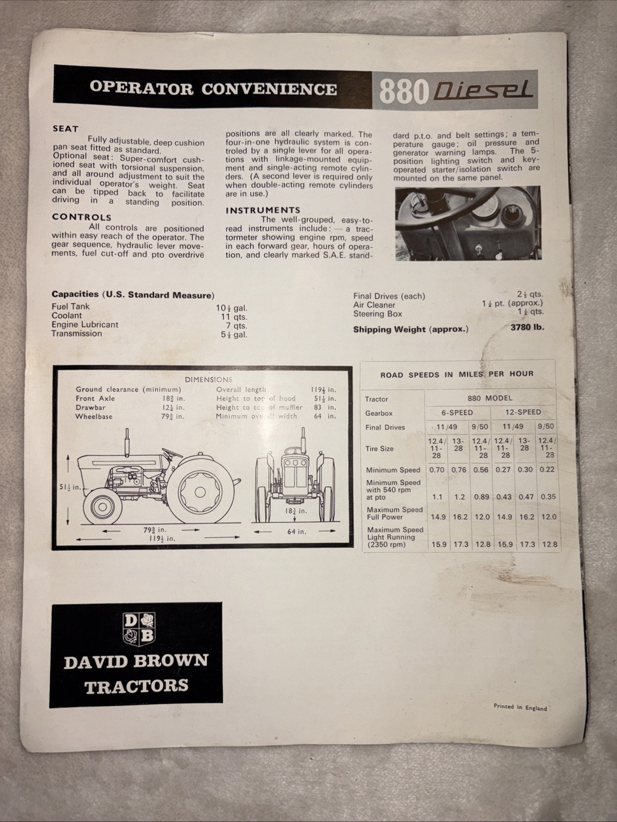 Vintage Farm Tractor David Brown 990 4 Plow Diesel & 880 3 Plow Diesel Brochur