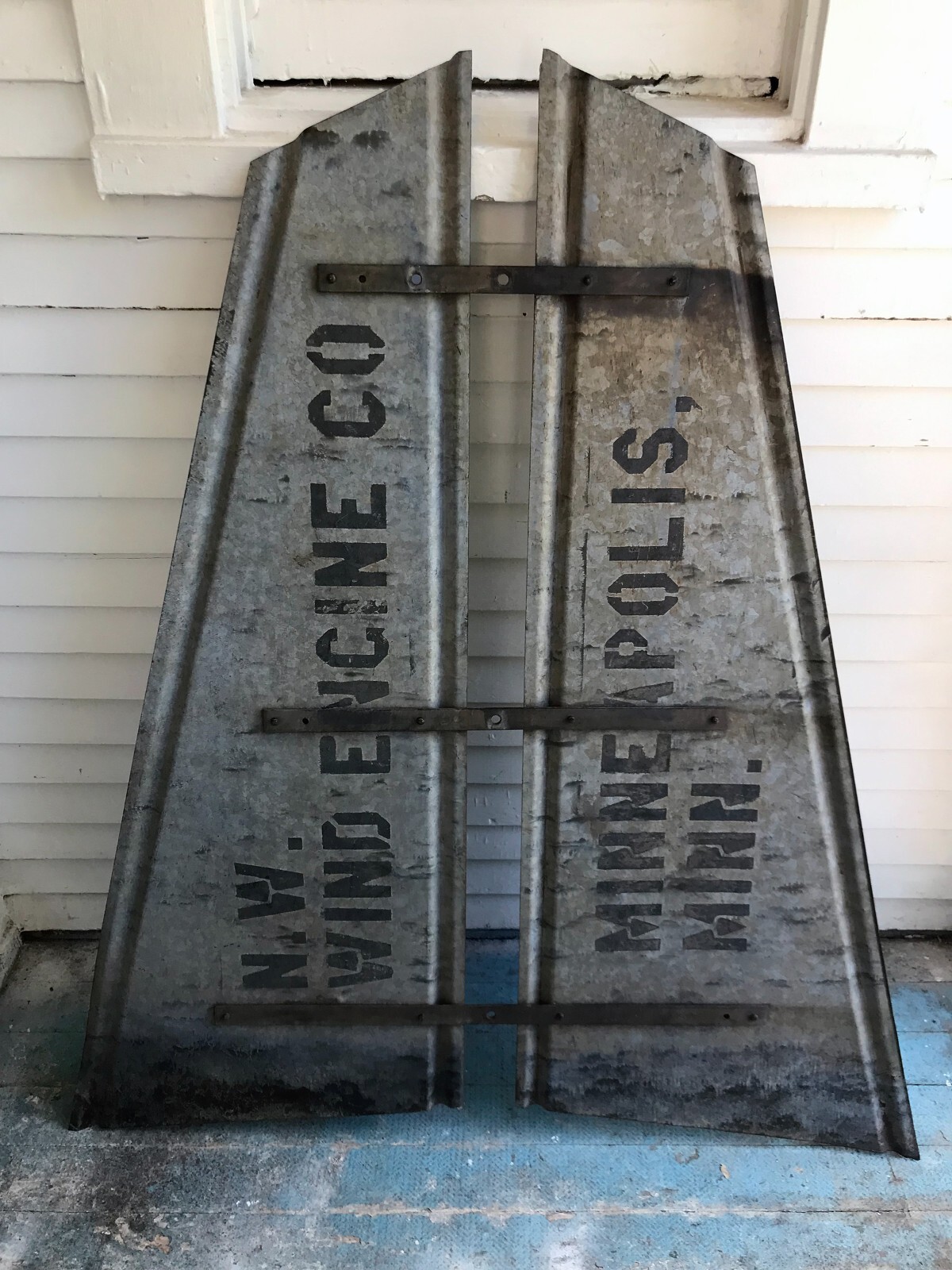 c1920 Antique Monitor + NW Wind Engine Co Windmill Tail Evansville Wis