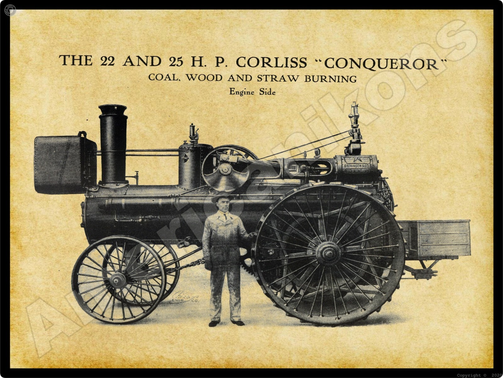 Robinson Traction Engines New Metal Sign: Corliss Conqueror Model Richmond, IN