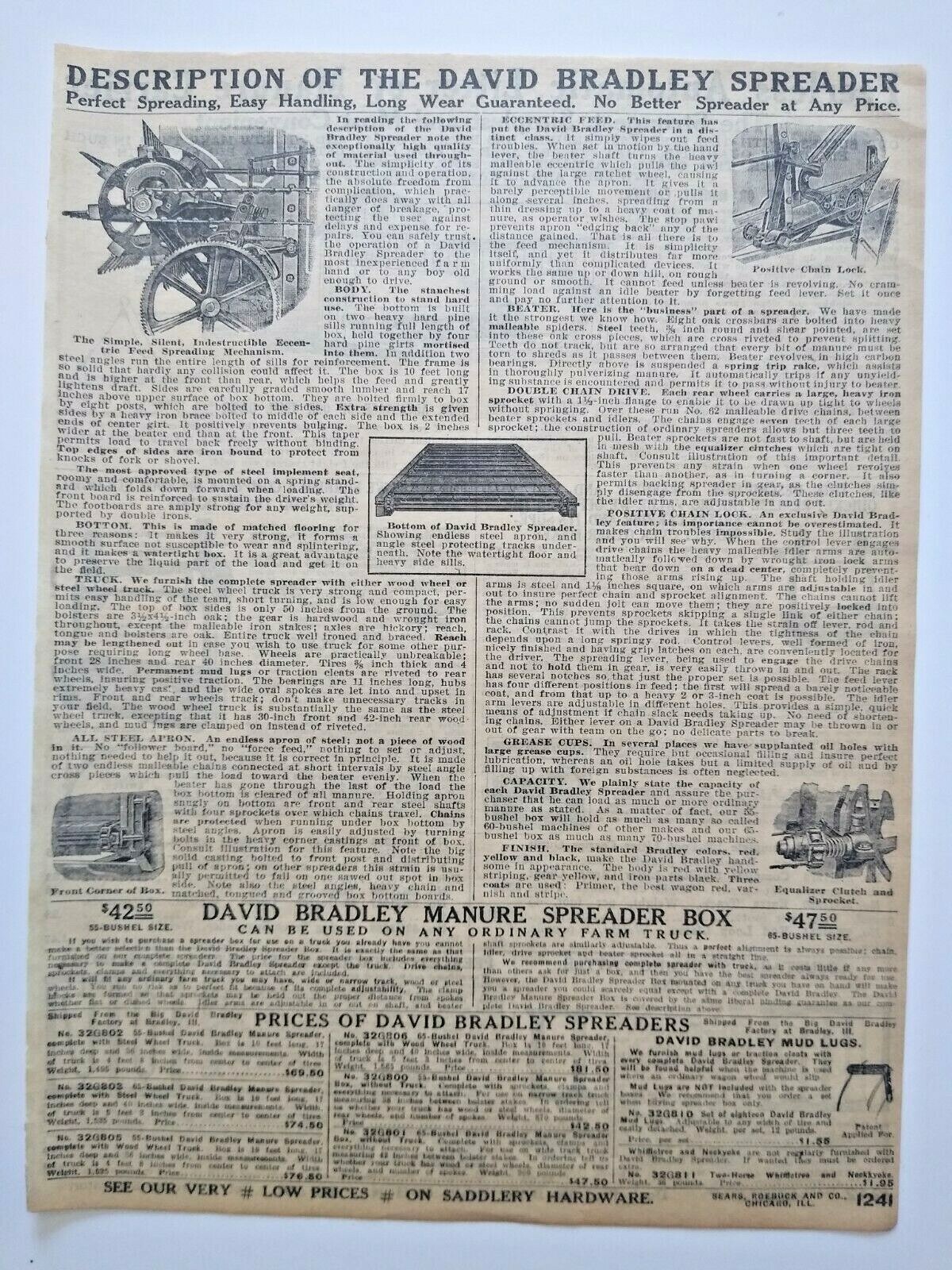 1911 Peerless Manure Carrier Farming Machinery Sears Catalog Page Vtg Print Ad