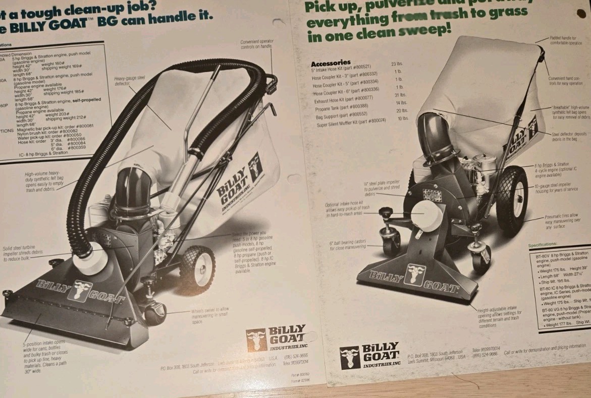 GROUP OF 13 BILLY GOAT INDOOR OUTDOOR VACCUMS DEALERSHIP ADVERTISEMENTS