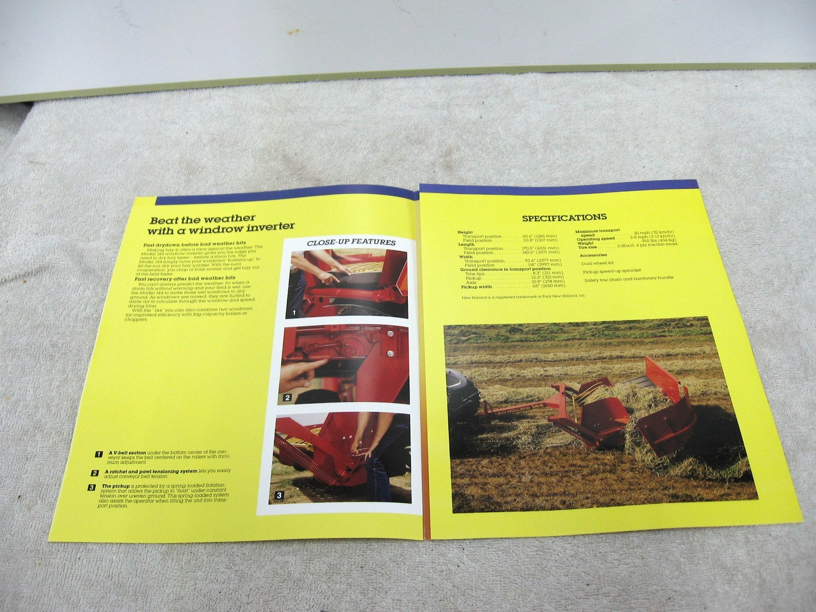 VINTAGE 1989 NEW HOLLAND WINDROWER INVERTER BROCHURE 144