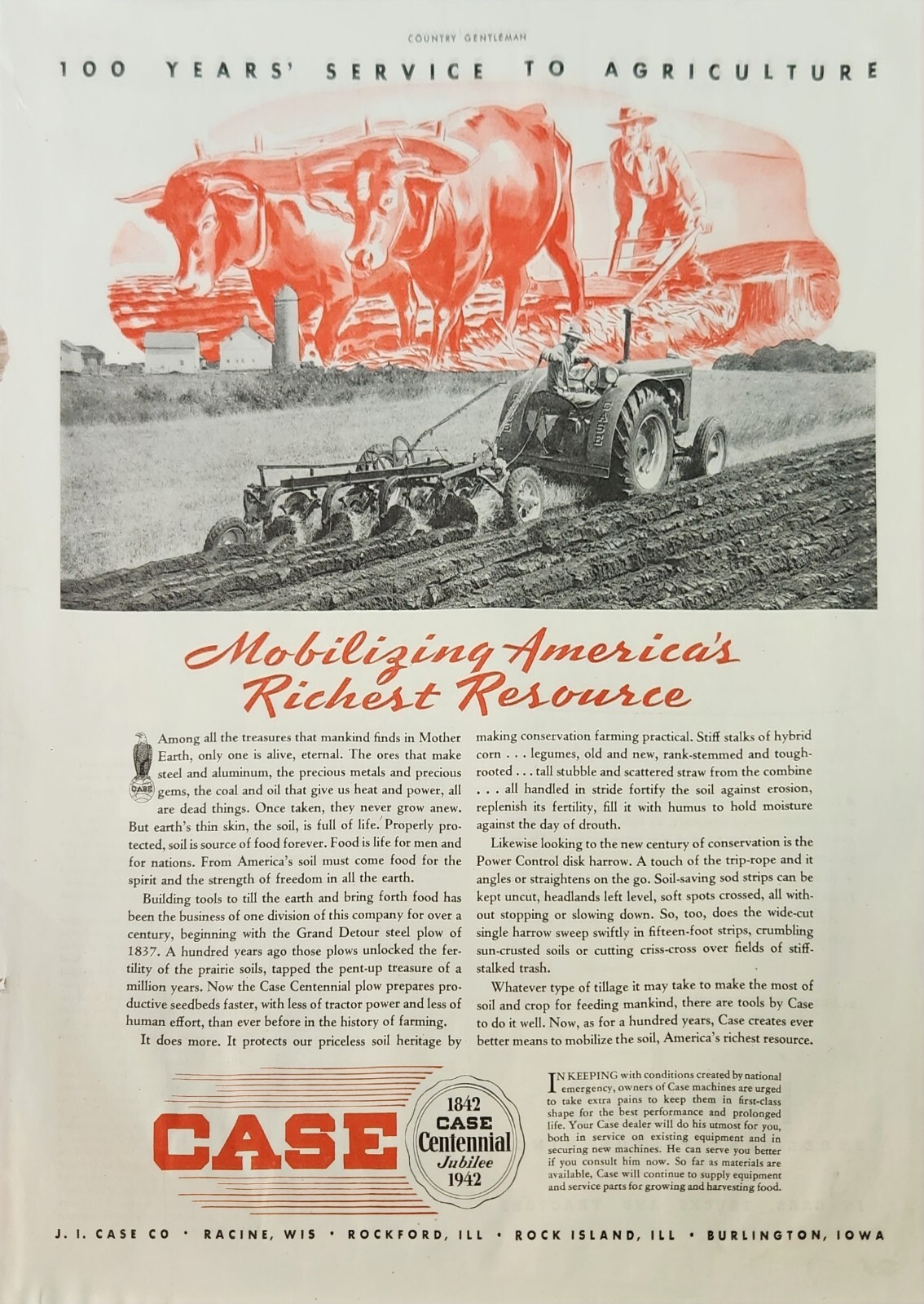 1942 J I Case co machines Vintage ad mobilizing Americas rishest resources