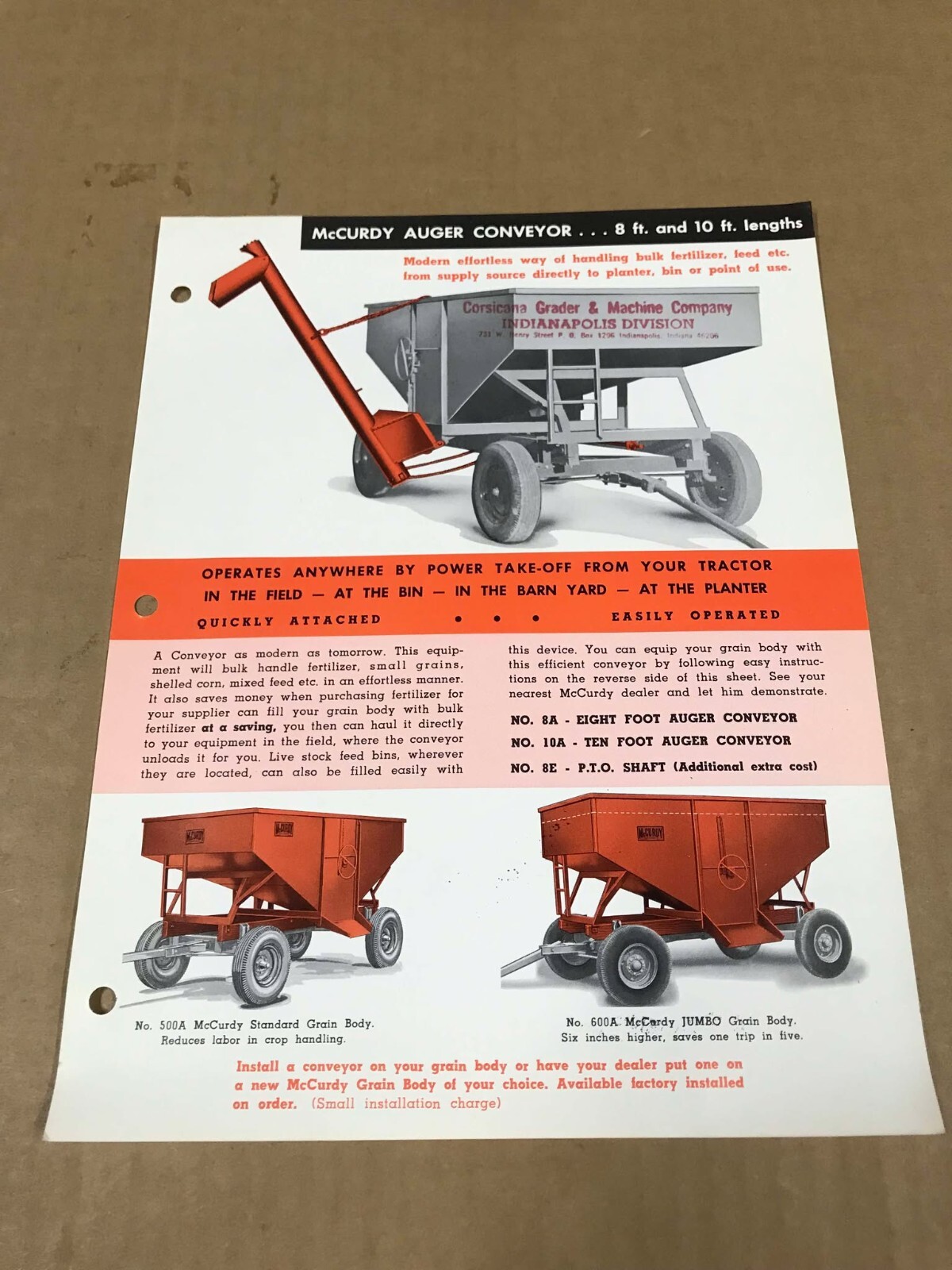Vintage McCurdy Auger Conveyor Informational Flyer