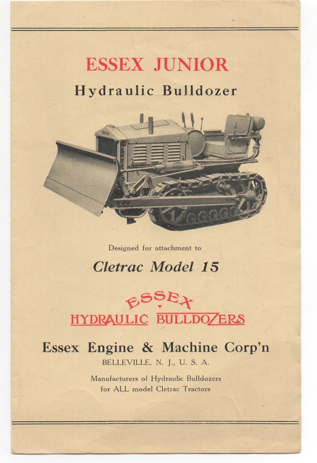 1930s Advertising Brochure for the Essex Junior Hydraulic Bulldozer