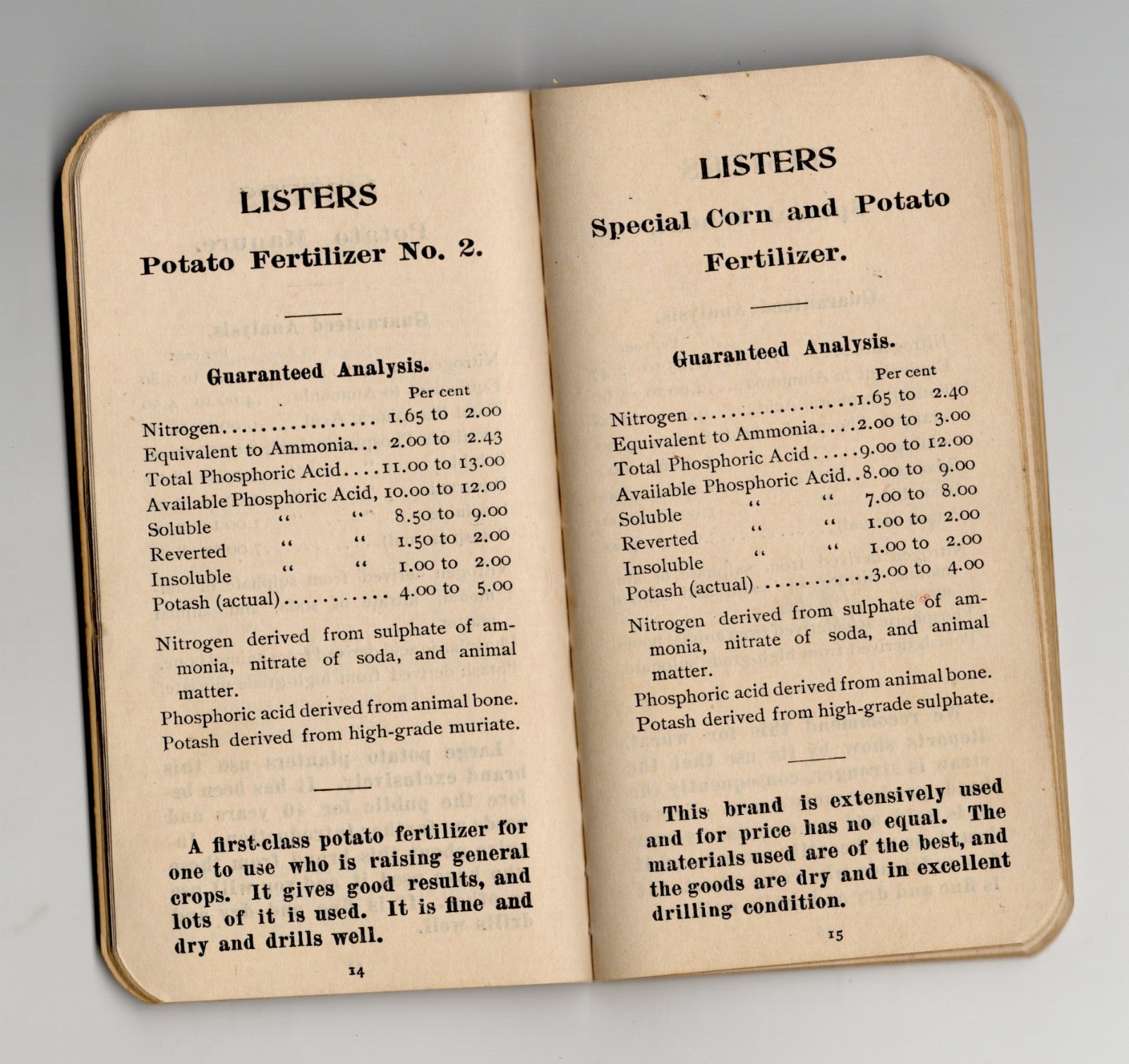 1901 – Listers Fertilizers Agricultural Chemical Works Newark N.J Booklet – XL3T