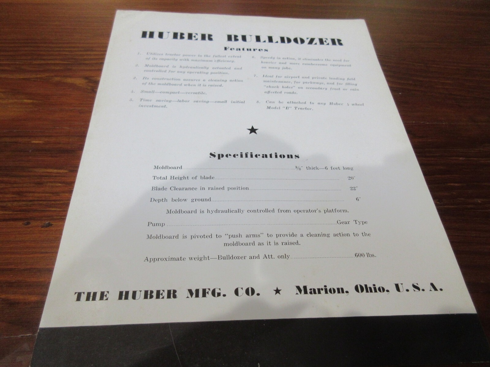 Huber Bulldozer Brochure 2 Pages