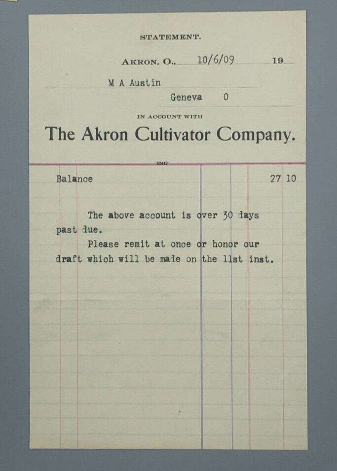 1909 AKRON CULTIVATOR Sulky KRAUS Plow Antique Letter FARM Advertising Ohio