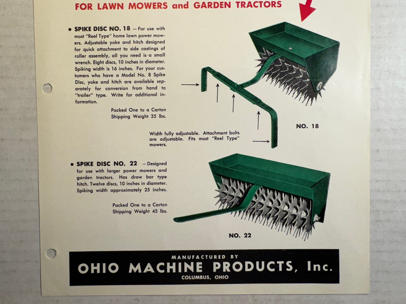 Vintage OHIO Machine Products Spike Disc Lawn & Green Cultivators Brochure