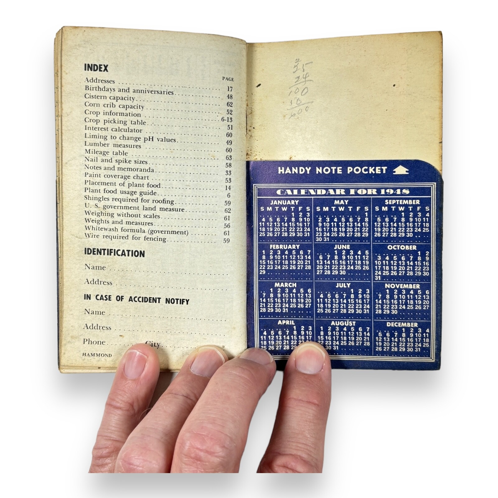 1947 Red Steer Brand Swift Plant Food Pocket Calendar Address Note Memento Book