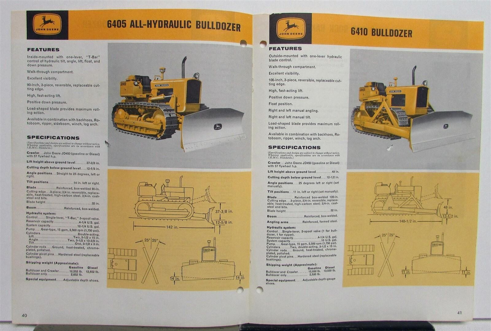 1960s John Deere 6400 Bulldozer Specifications Construction Sales Brochure