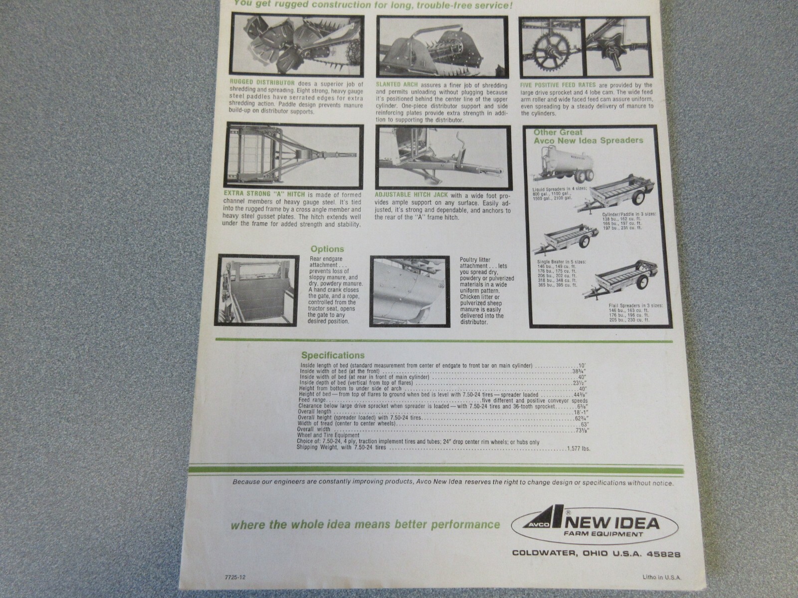 Avco New Idea Ground Drive Manure Spreader Sales Sheet