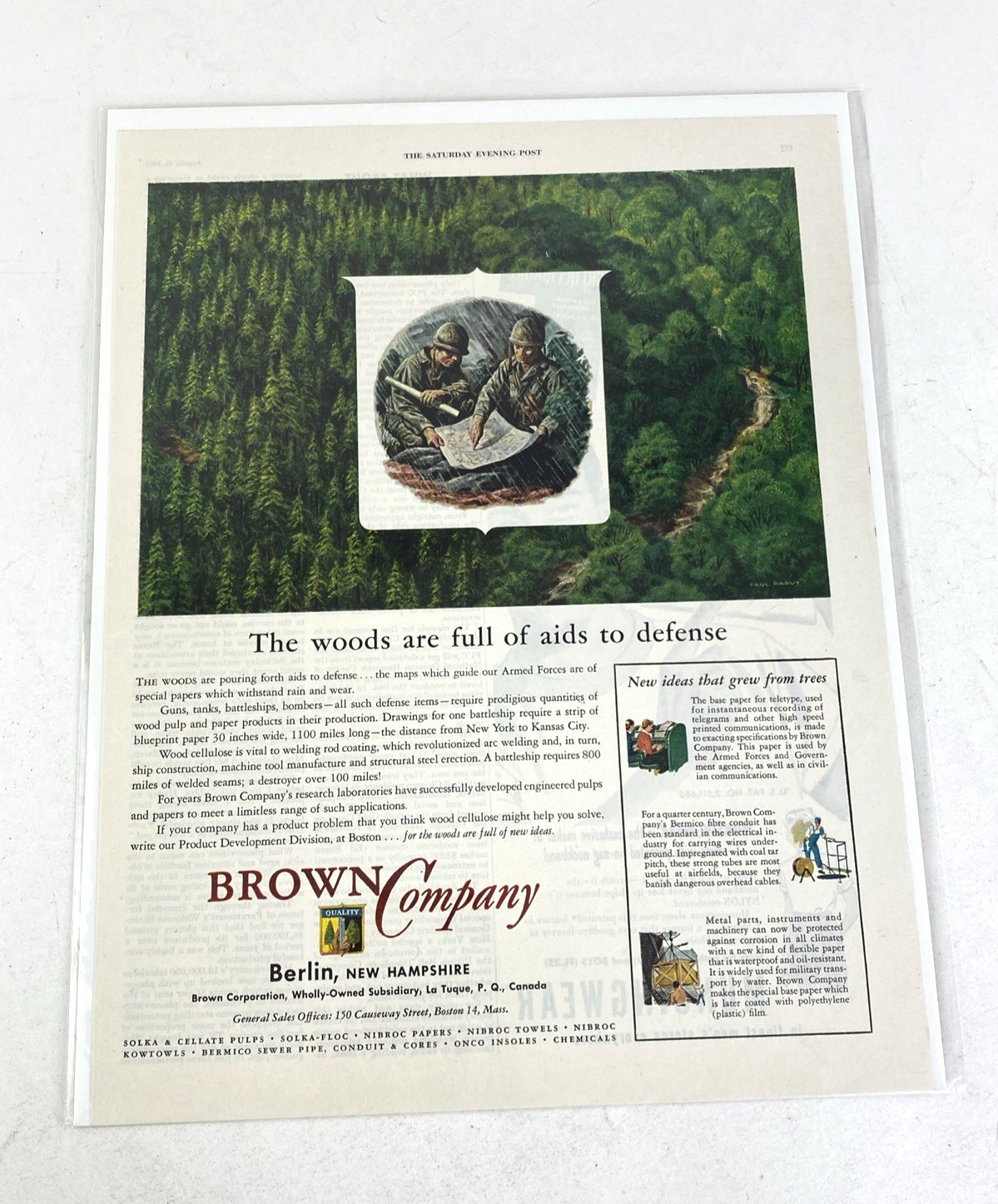 Vintage 1951 Brown Company Berlin NH Print Advertisement Saturday Evening Post