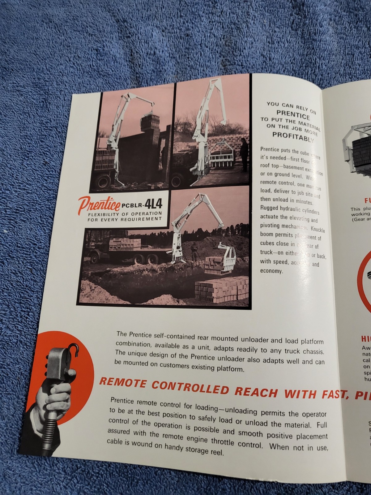 Vintage Prentice Hydraulics Inc. BLOCK UNLOADER Crane Lift Loader BROCHURE WI.