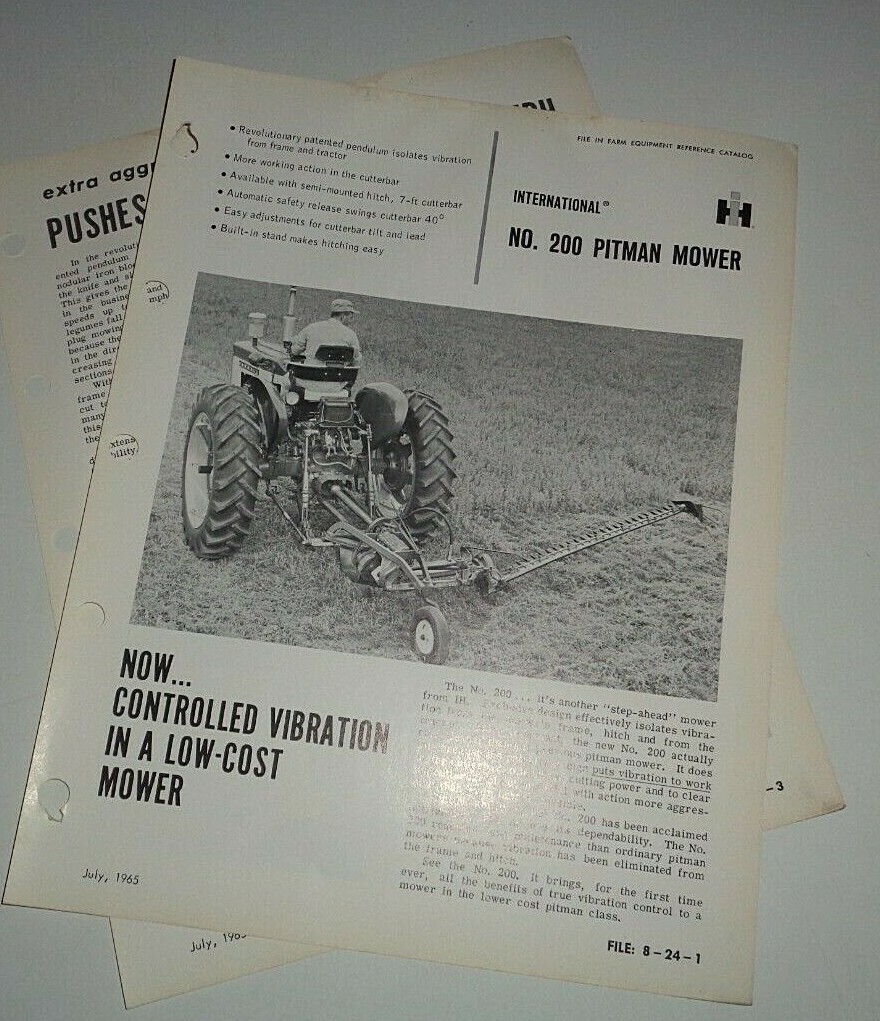 IH International 200 Pitman Mower Specifications Sales Brochure 7/65 IHC farmall