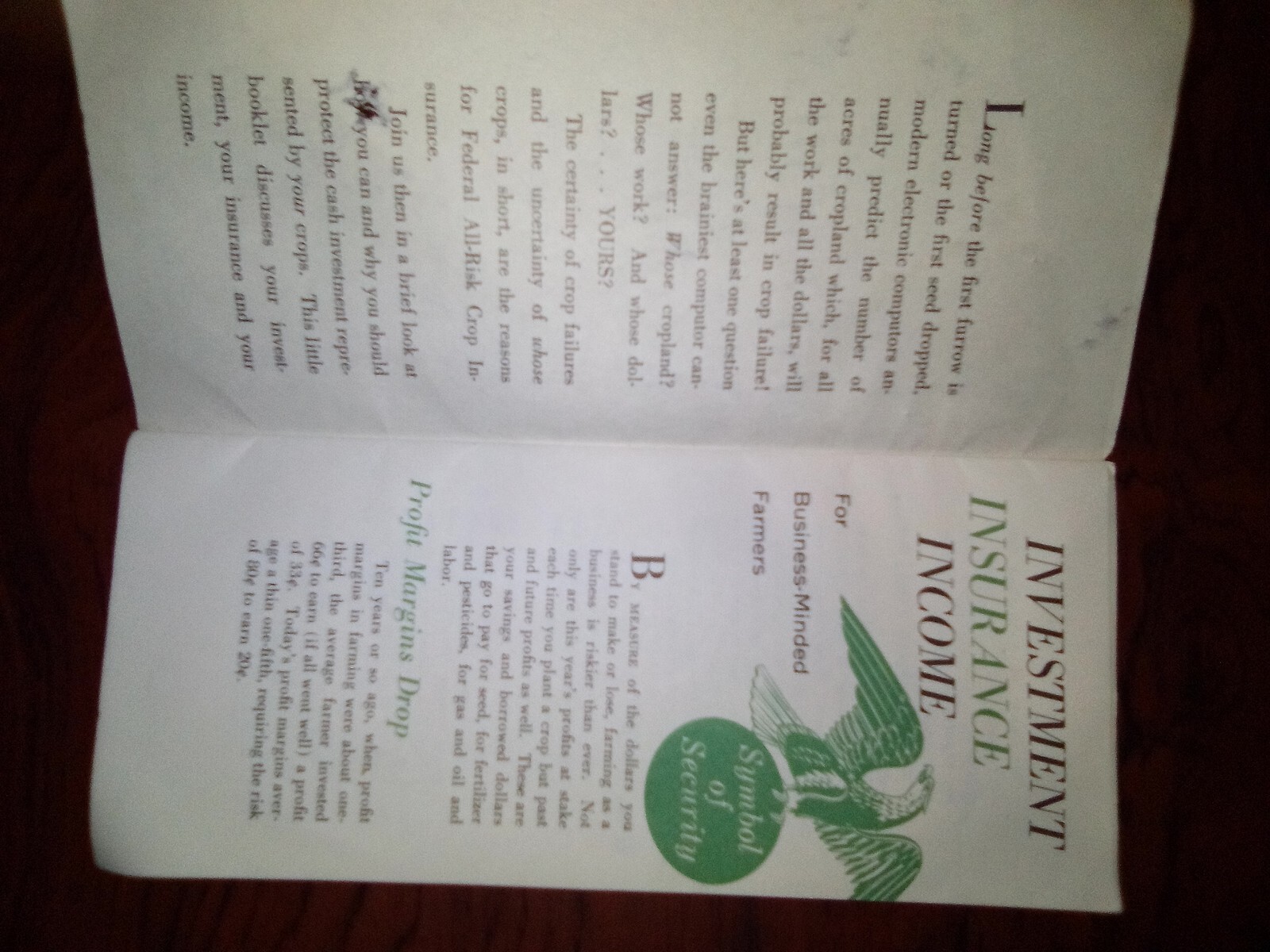 1962 United States Department Of Agriculture Federal Crop Insurance Pamphlet