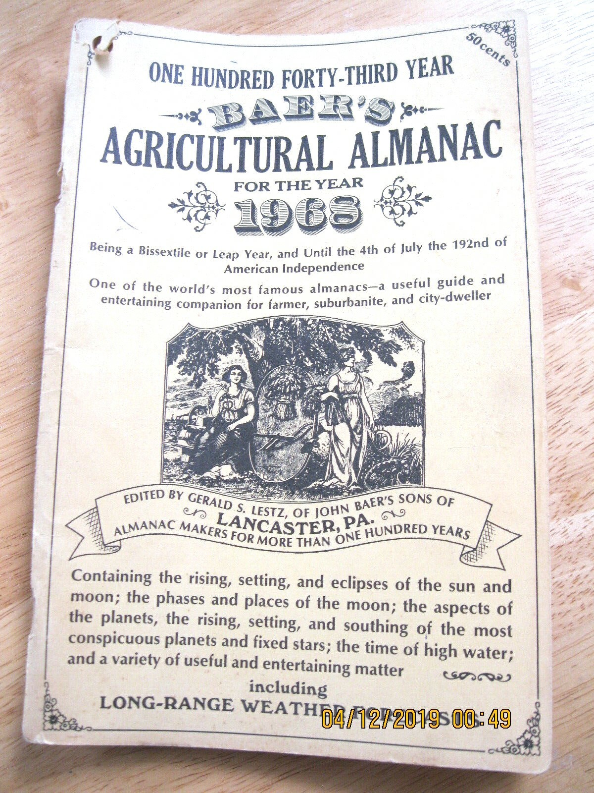 Booklet Baer&rsquo;s Agricultural Almanac for the Year 1968 with Weather Forcasts