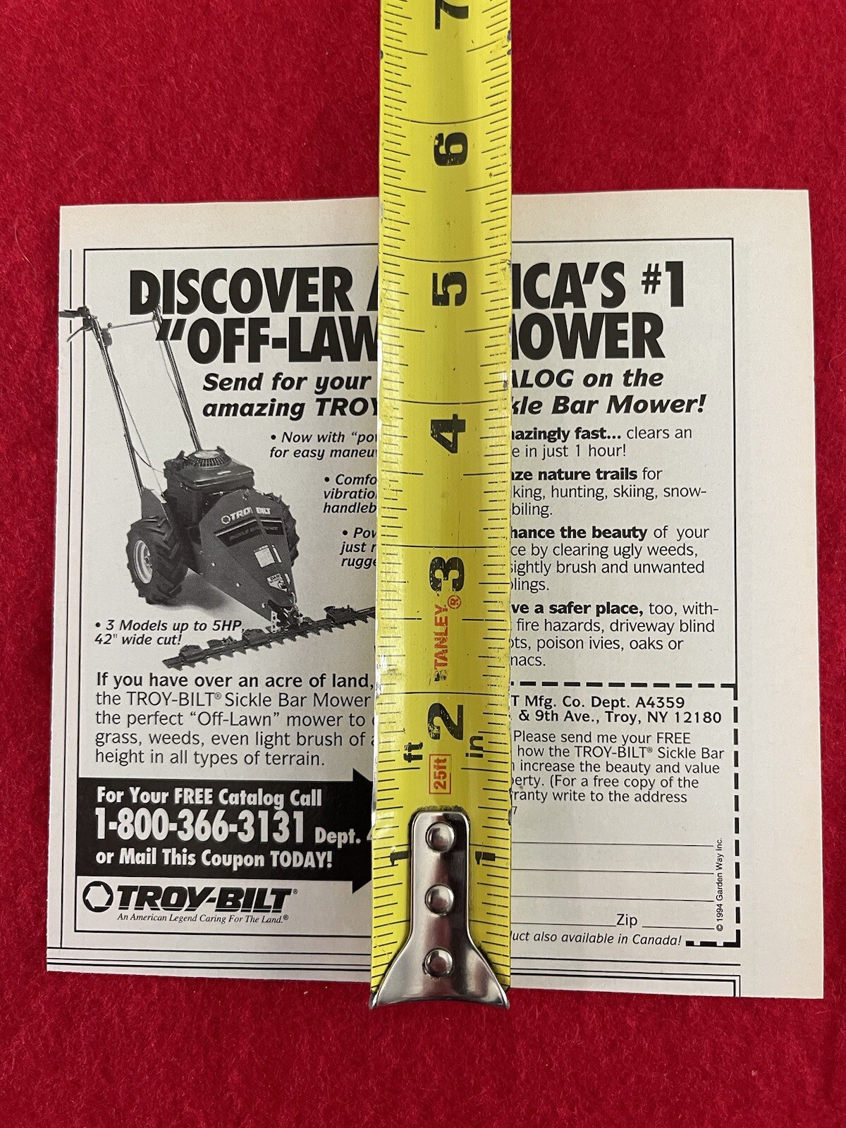 Vintage 1994 Troy Bilt Sickle Bar Mower Print Ad