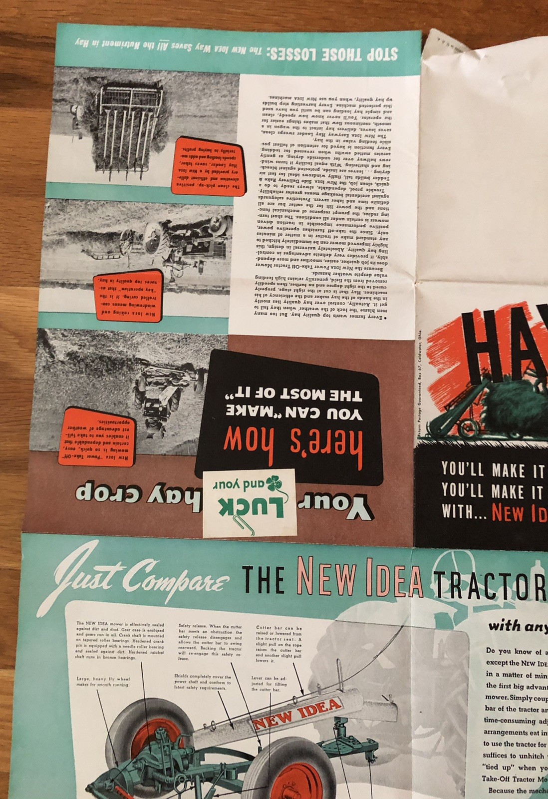 Vintage NEW IDEA Farm Tractor Hay Loader Mower Advertising Brochure Poster