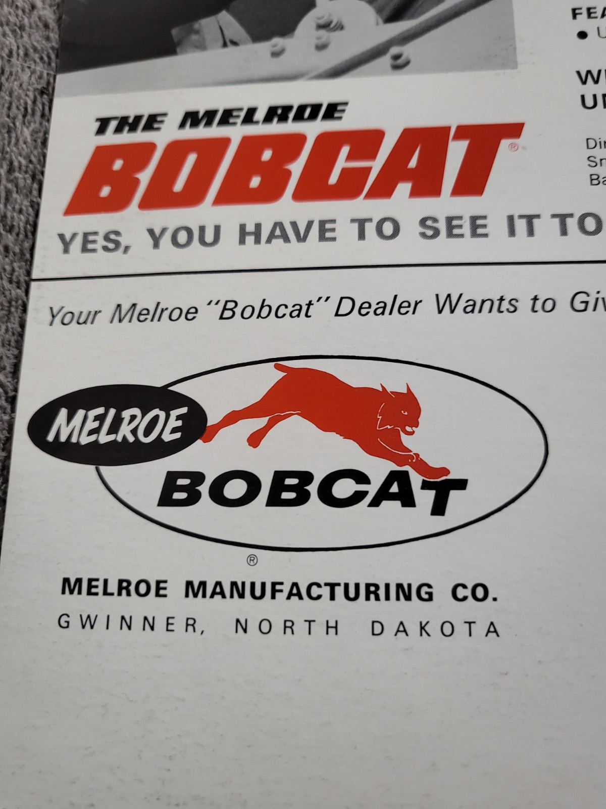 Vintage 1966 BROCHURE Melroe Bobcat M 500 Skid Steer Loader Kohler K662 Engine