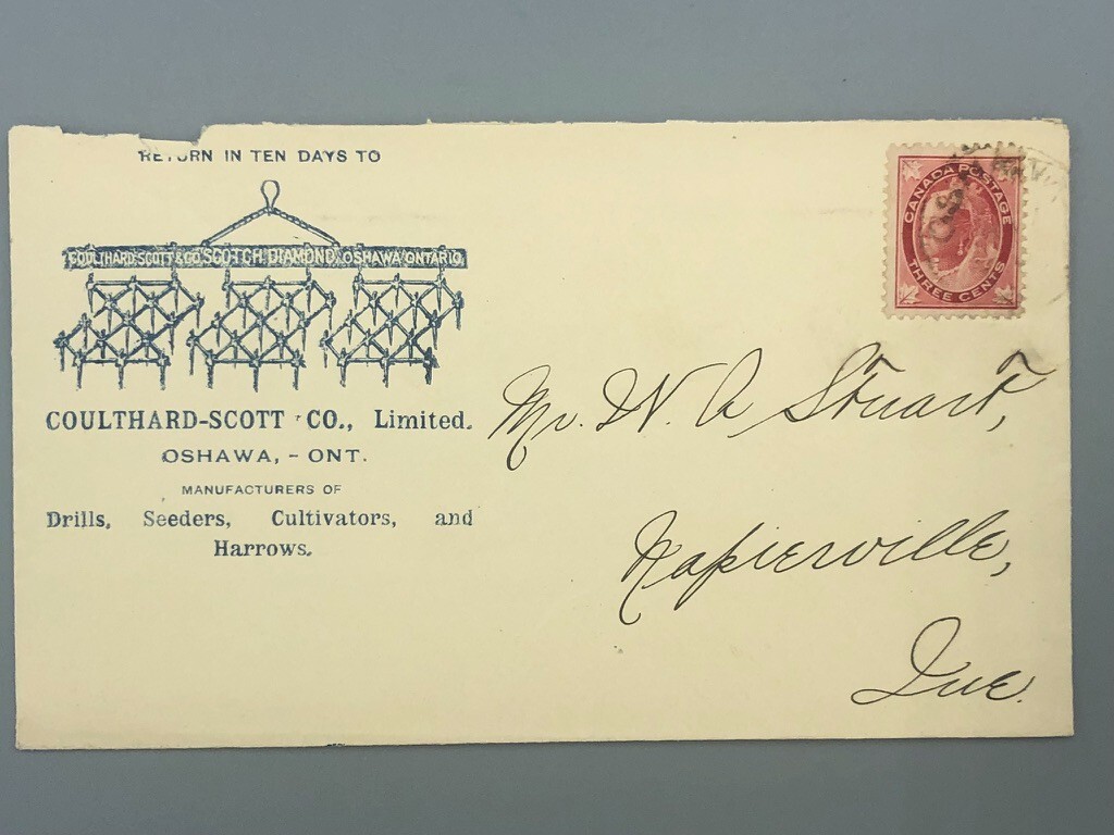 1890s COULTHARD-SCOTT Illustrated Postal Cover FARM Advertising OSHAWA ONTARIO