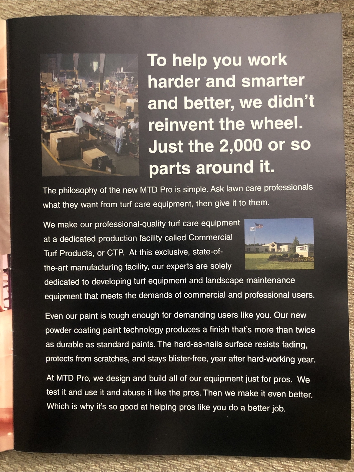 MTD Pro – professional turf equipment Brochure 11/1998 – Very Good Condition (E2