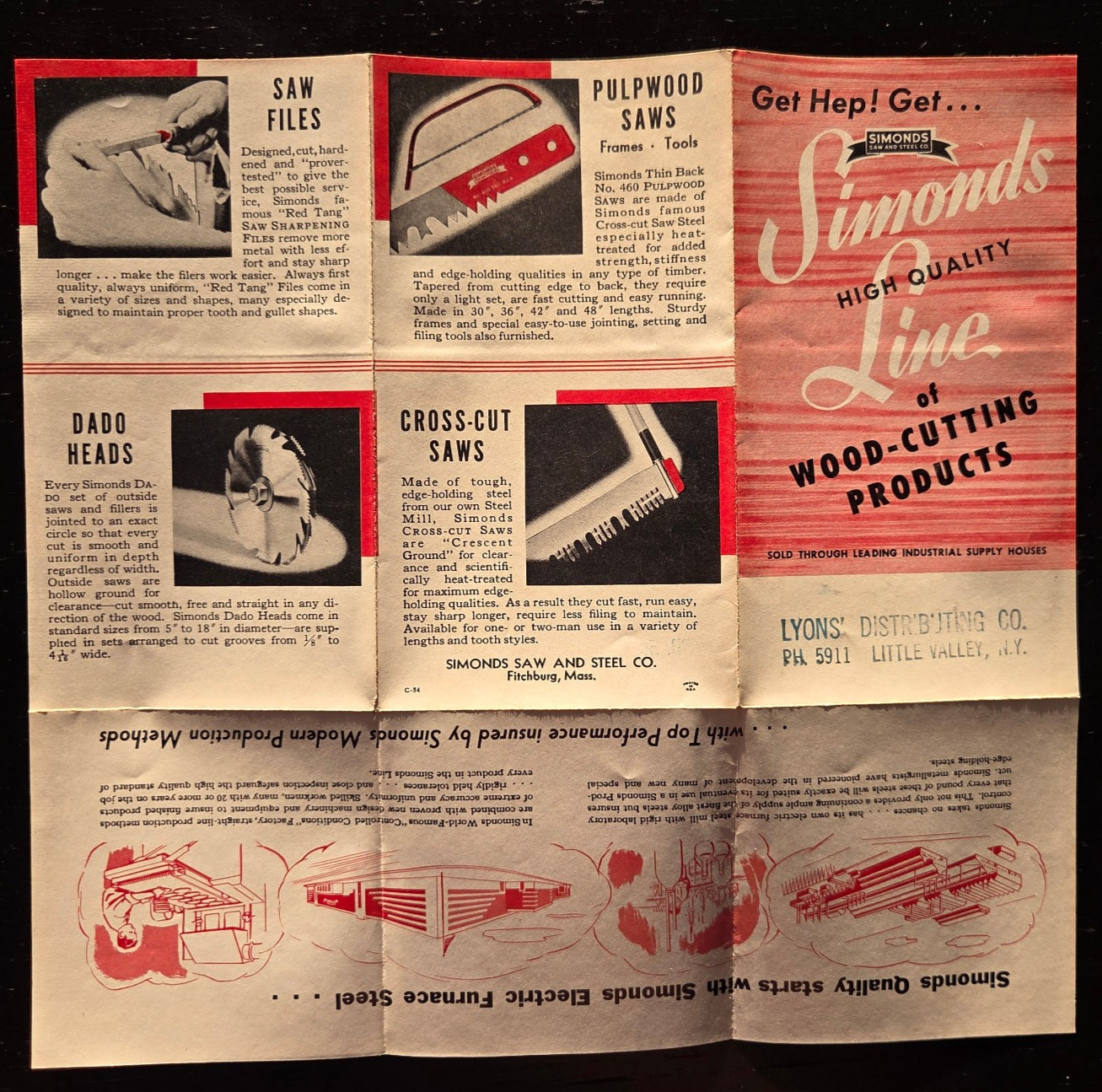 1954 SIMONDS SAW & STEEL CO. WOOD CUTTING SAWS PRODUCTS BROCHURE FITCHBURG MASS.