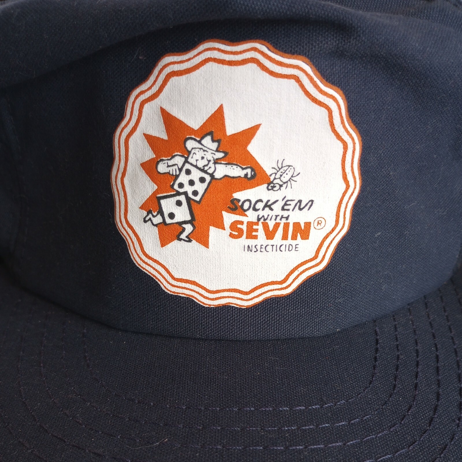 RARE Vintage Sevin Advertisement BALL CAP . Blue , leather adjustable strap.