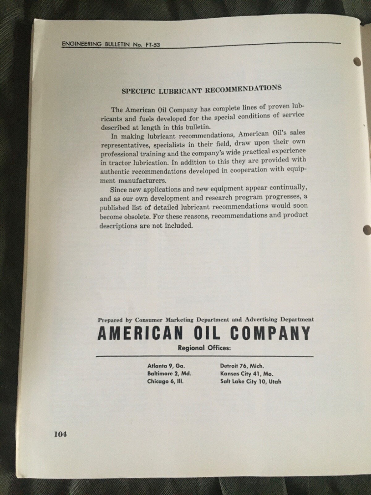 Vintage Standard Oil Division Engineering Bulletin – Farm Tractors