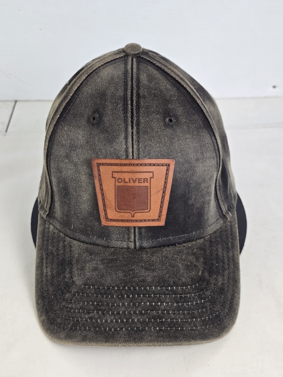 Oil Distressed Vintage Brown Oliver Faux Leather Emblem Patch Hat Otto Cap OSFM