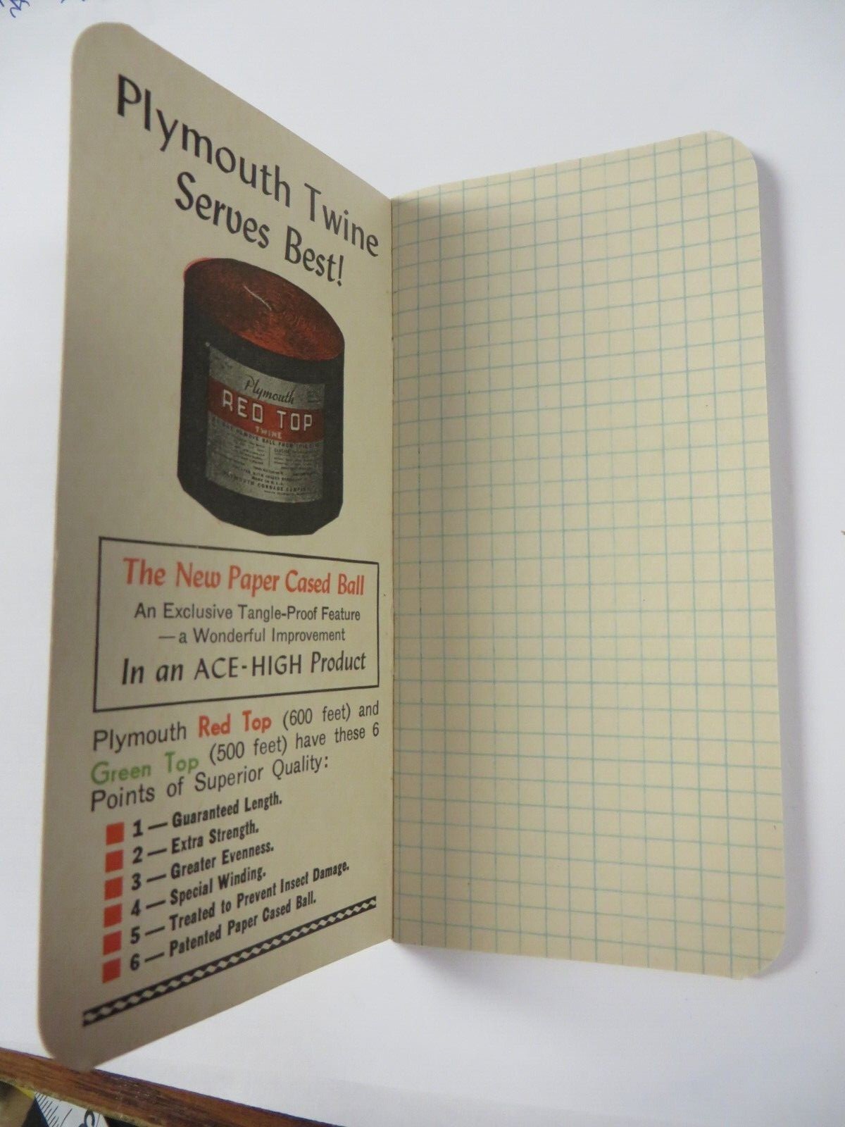 Vtg 1940 PLYMOUTH TWINE Pocket Ledger Calendar Memorandum Booklet Advertising